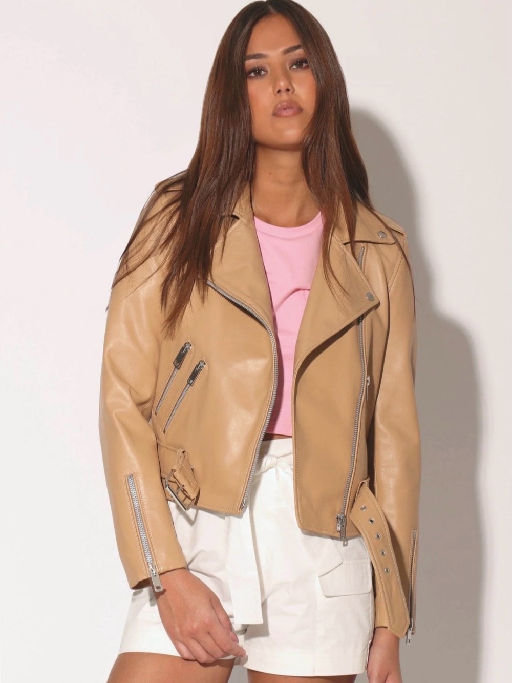 Walter Baker Allison Lamb Leather Jacket XS Latte